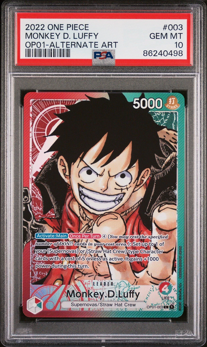 2022 One Piece Op01-romance Dawn 003 Monkey D. Luffy Alternate Art PSA 10
