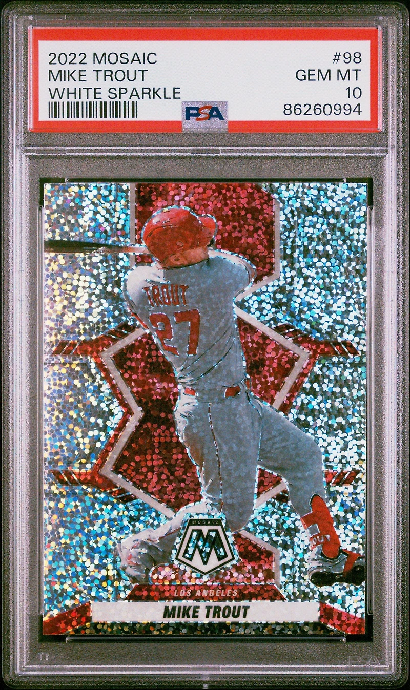2022 Panini Mosaic 98 Mike Trout White Sparkle PSA 10