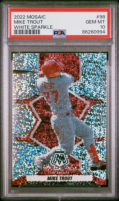 2022 Panini Mosaic 98 Mike Trout White Sparkle PSA 10