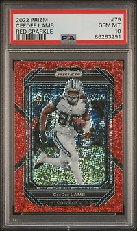 2022 Panini Prizm 79 Ceedee Lamb Red Sparkle PSA 10