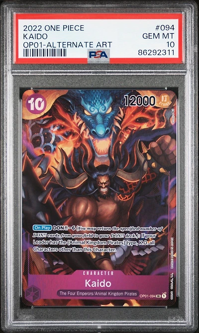 2022 One Piece Romance Dawn Kaido Alternate Art PSA 10