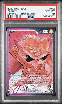 2023 One Piece Op02-paramount War 072 Zephyr Alternate Art PSA 10