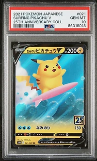2021 Pokemon Japanese 25th Anniversary Collection 021 Surfing Pikachu V PSA 10