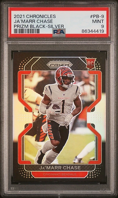 2021 Panini Chronicles Prizm Black Pb-9 Ja’marr Chase Silver PSA 9