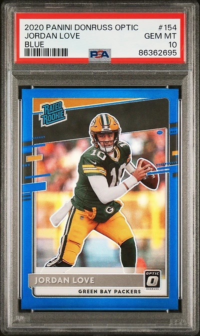 2020 Panini Donruss Optic 154 Jordan Love Blue PSA 10