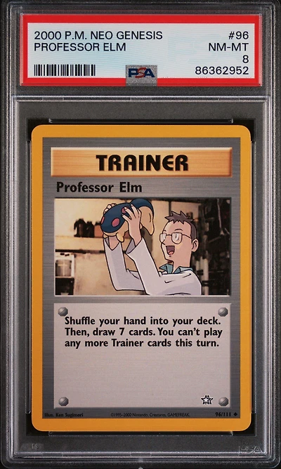 2000 Pokemon Neo Genesis 96 Professor Elm PSA 8