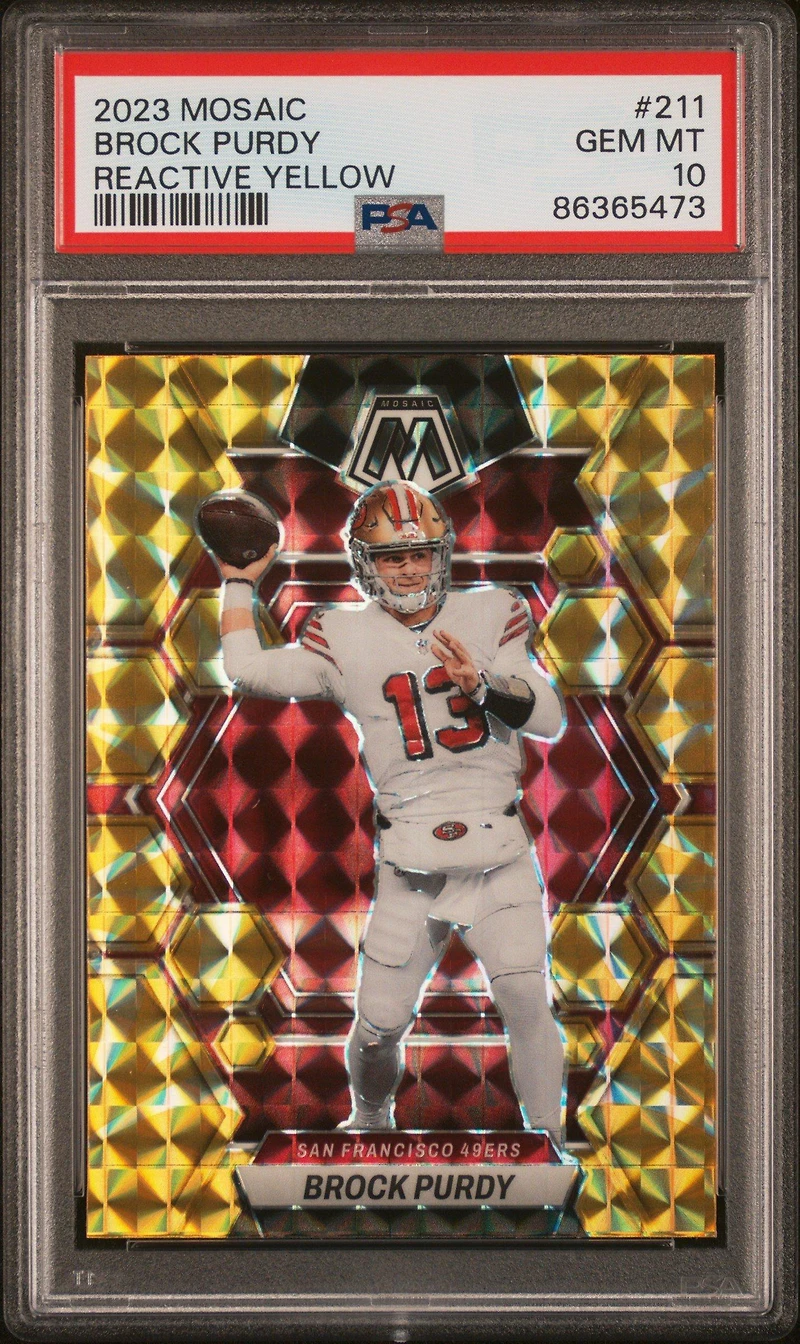 2023 Panini Mosaic 211 Brock Purdy Reactive Yellow PSA 10