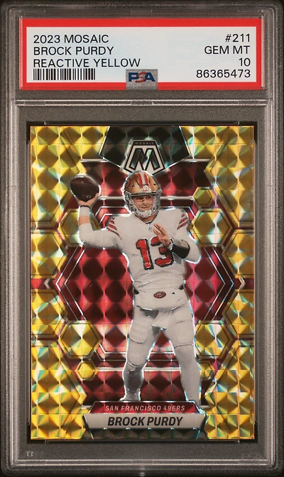 2023 Panini Mosaic 211 Brock Purdy Reactive Yellow PSA 10