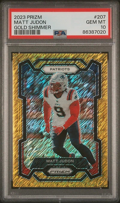 2023 Panini Prizm 207 Matt Judon Gold Shimmer PSA 10