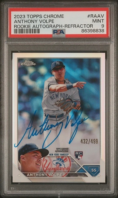 2023 Topps Chrome Rookie Autograph Raav Anthony Volpe Refractor PSA 9