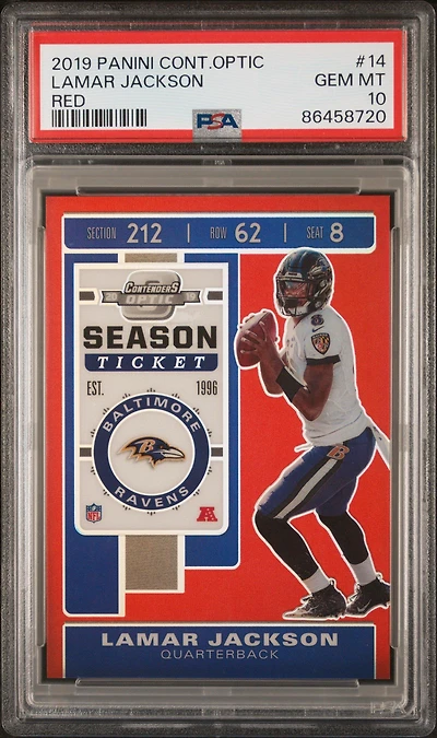 2019 Panini Contenders Optic 14 Lamar Jackson Red PSA 10