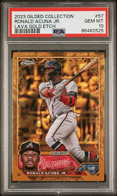 2023 Topps Gilded Collection 57 Ronald Acuna Jr. Lava Gold Etch PSA 10