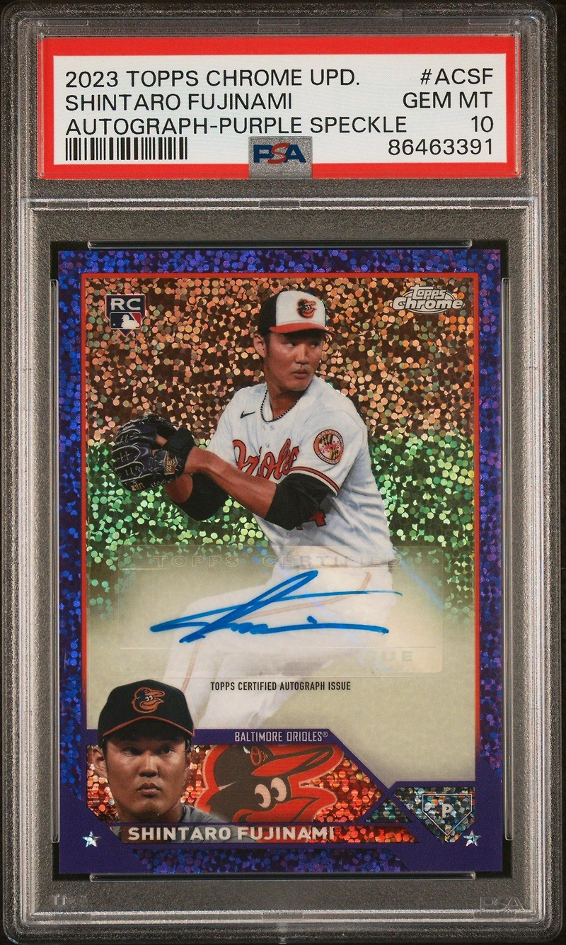 2023 Topps Chrome Update Autograph Acsf Shintaro Fujinami Purple Speckle Refractor PSA 10