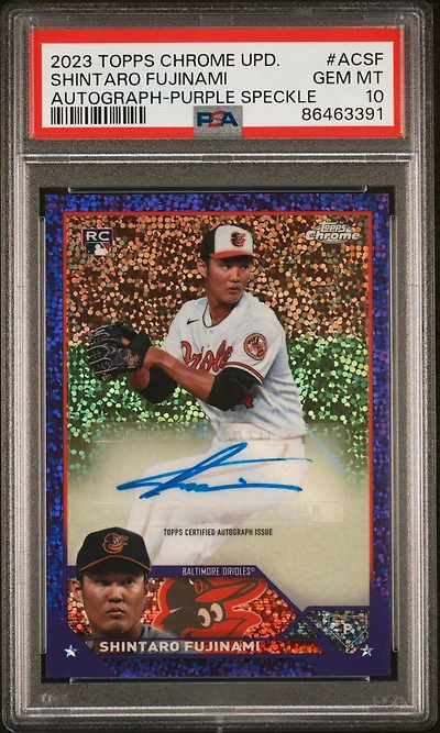 2023 Topps Chrome Update Autograph Acsf Shintaro Fujinami Purple Speckle Refractor PSA 10
