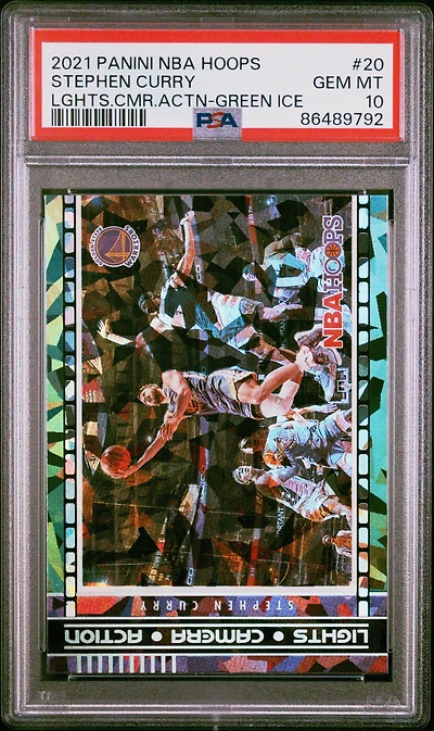 2021 Panini Nba Hoops Lights Camera Action 20 Stephen Curry Green Ice PSA 10
