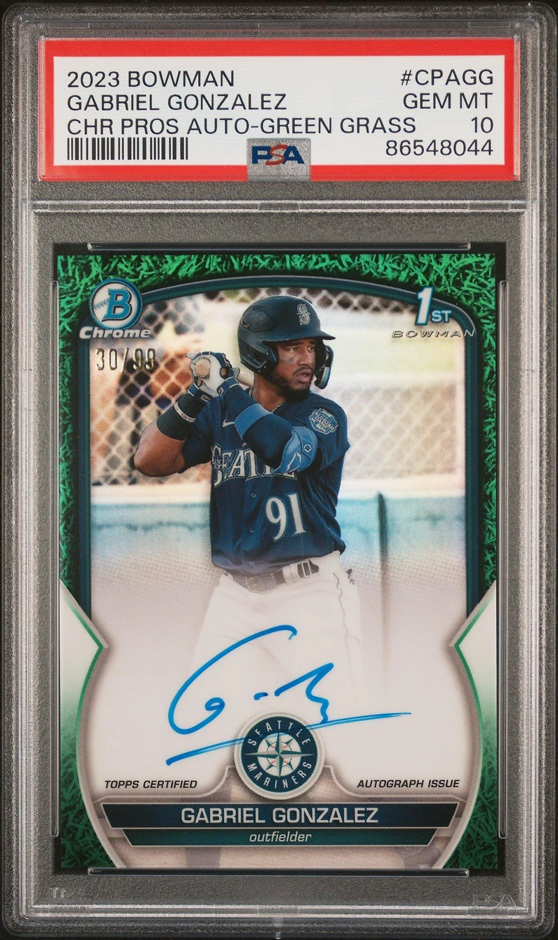 2023 Bowman Chrome Prospect Autographs Cpagg Gabriel Gonzalez Green Grass PSA 10