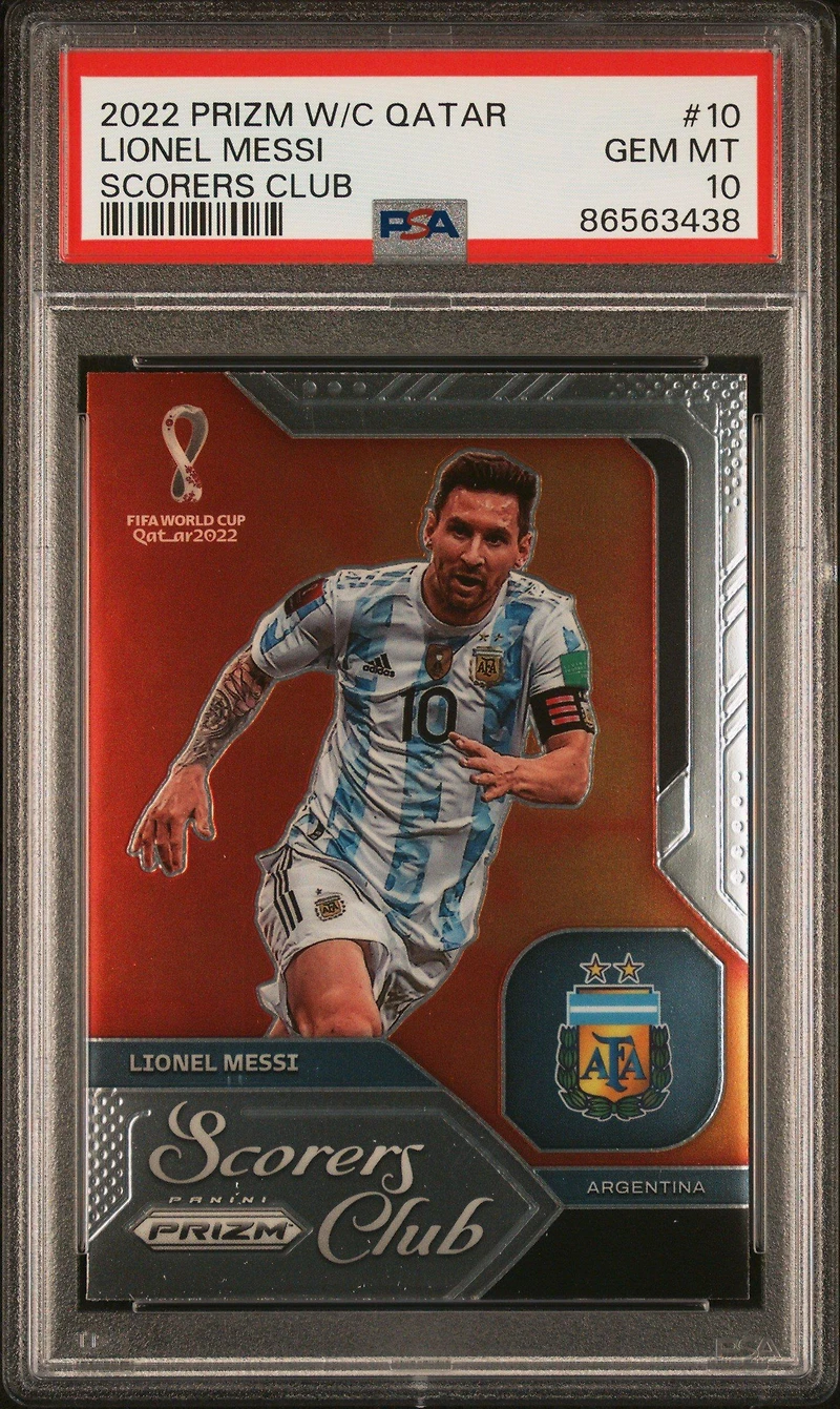 2022 Panini Prizm World Cup Qatar Scorers Club 10 Lionel Messi PSA 10