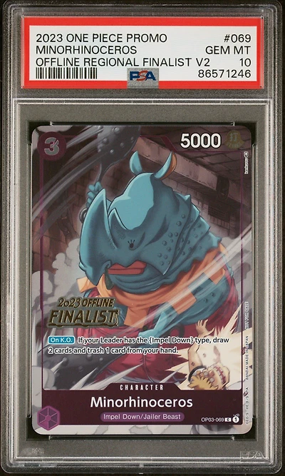 2023 One Piece Promos 069 Minorhinoceros Offline Regional Finalist Vol.2 PSA 10