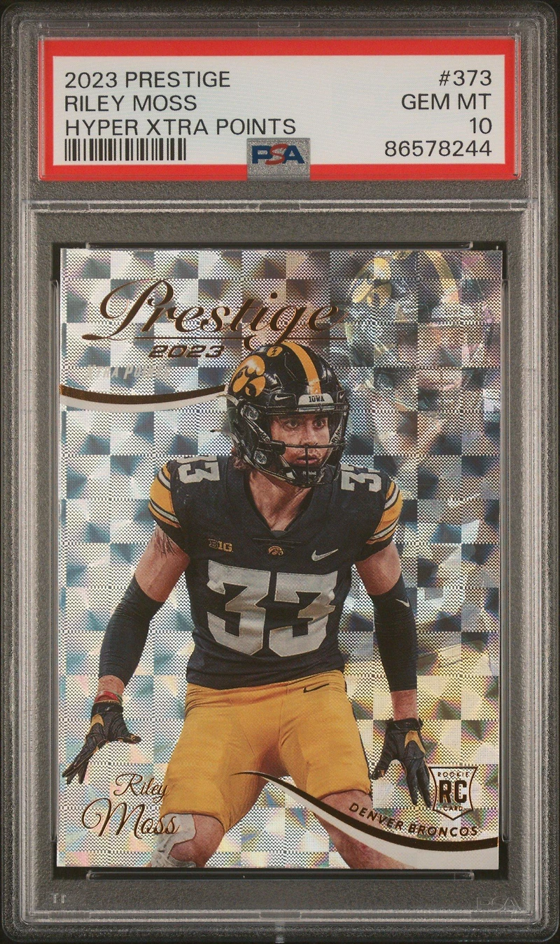 2023 Panini Prestige 373 Riley Moss Hyper Xtra Points PSA 10