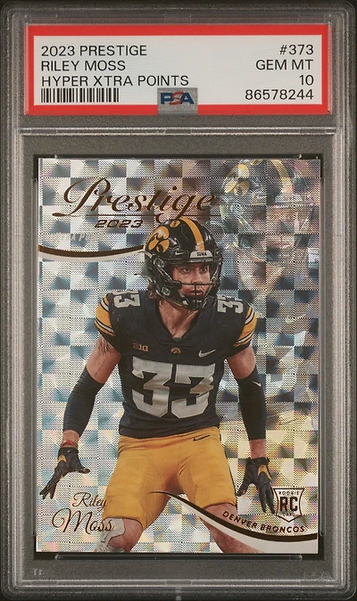 2023 Panini Prestige 373 Riley Moss Hyper Xtra Points PSA 10