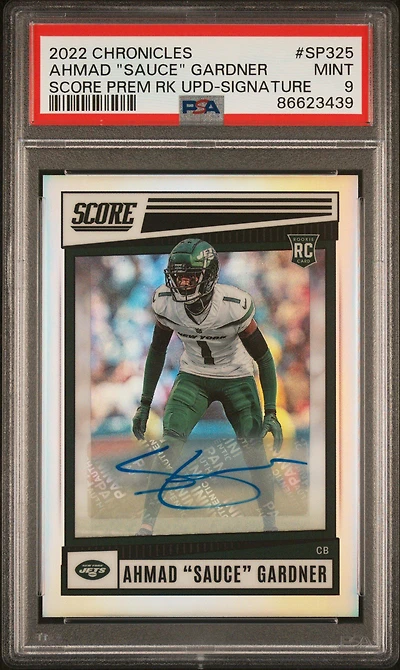 2022 Panini Chronicles Score Premium Rookies Update Sp325 Ahmad "sauce" Gardner Signature PSA 9