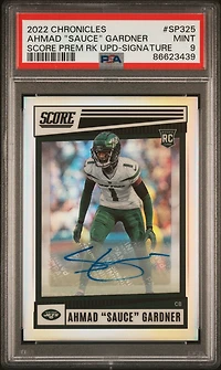 2022 Panini Chronicles Score Premium Rookies Update Sp325 Ahmad "sauce" Gardner Signature PSA 9