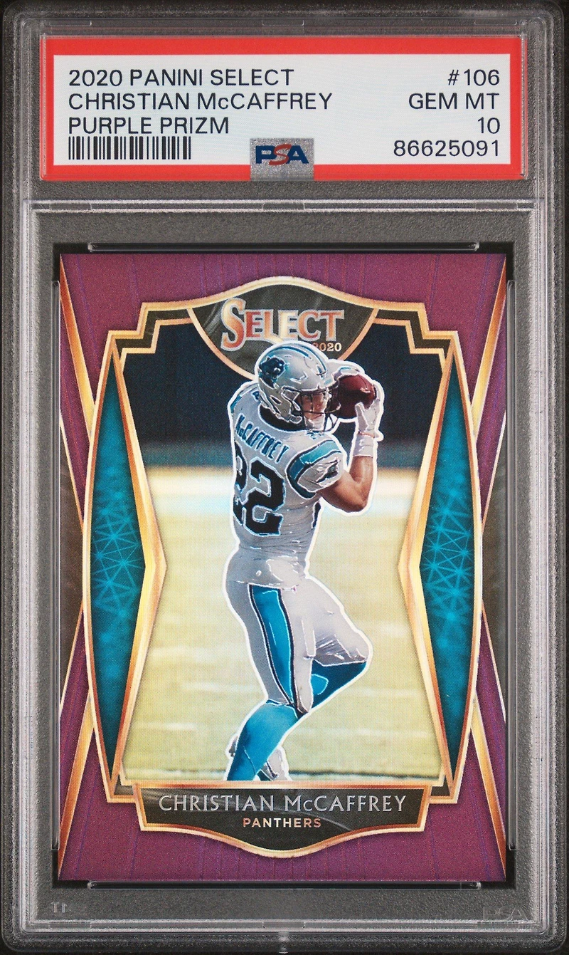 2020 Panini Select 106 Christian Mccaffrey Purple Prizm PSA 10