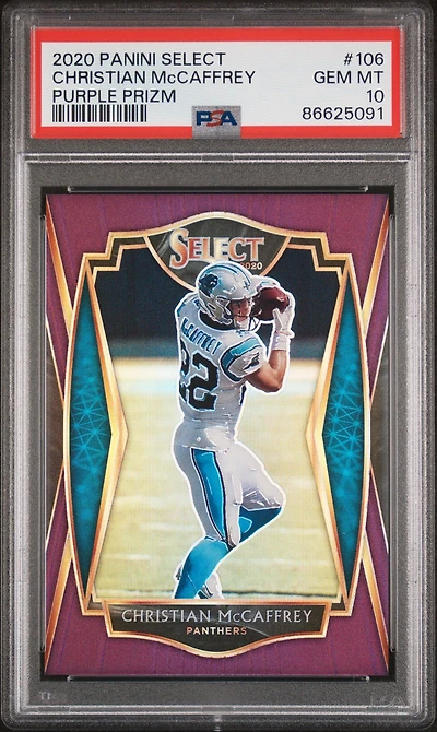 2020 Panini Select 106 Christian Mccaffrey Purple Prizm PSA 10