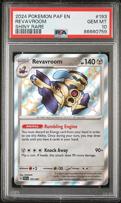 2024 Pokemon Paf En-paldean Fates 193 Revavroom Shiny Rare PSA 10