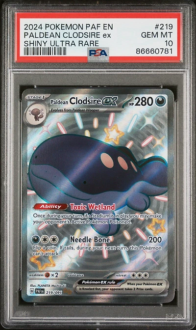 2024 Pokemon Paf En-paldean Fates 219 Paldean Clodsire Ex Shiny Ultra Rare PSA 10