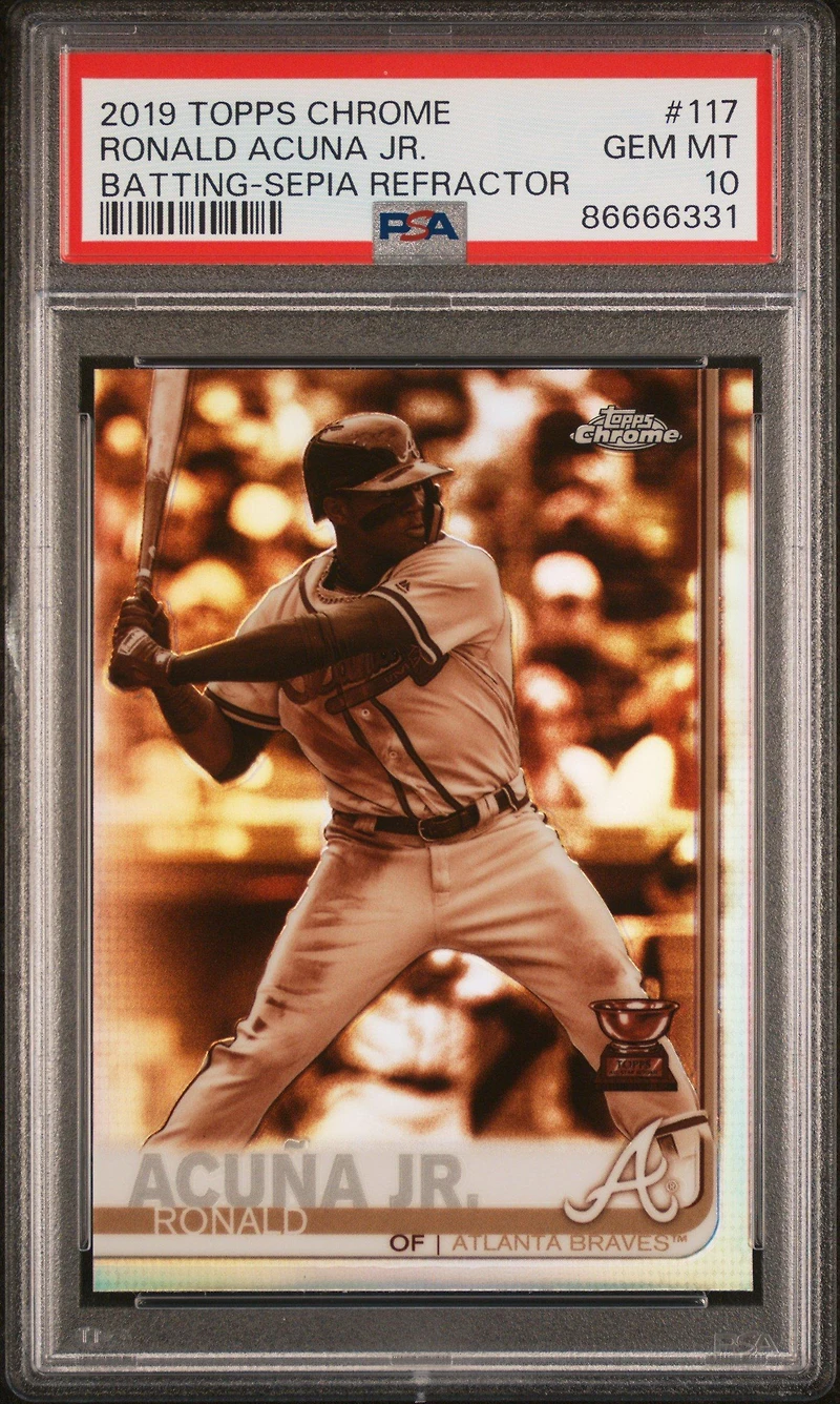 2019 Topps Chrome 117 Ronald Acuna Jr. Batting-sepia Refractor PSA 10