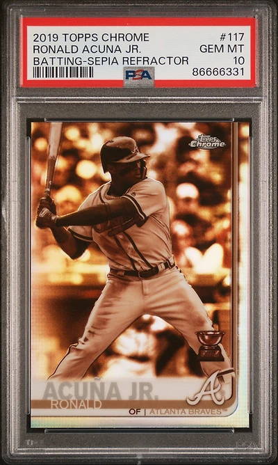2019 Topps Chrome 117 Ronald Acuna Jr. Batting-sepia Refractor PSA 10