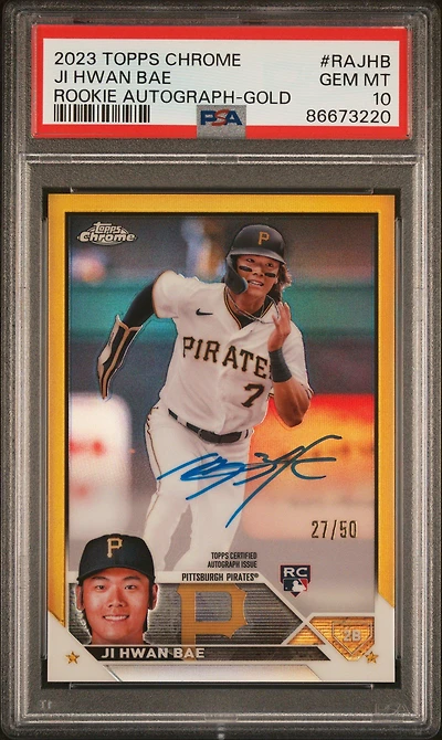 2023 Topps Chrome Rookie Autograph Rajhb Ji Hwan Bae Gold Refractor PSA 10