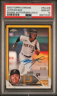 2023 Topps Chrome Rookie Autograph Rajhb Ji Hwan Bae Gold Refractor PSA 10