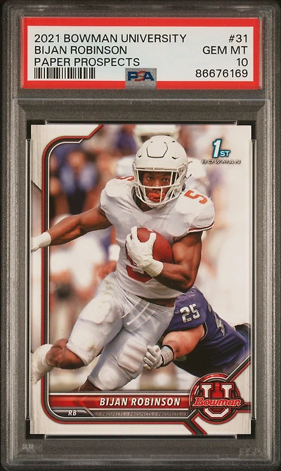 2021 Bowman University Paper Prospects 31 Bijan Robinson PSA 10