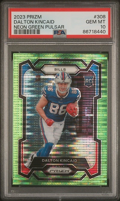 2023 Panini Prizm 308 Dalton Kincaid Neon Green Pulsar PSA 10