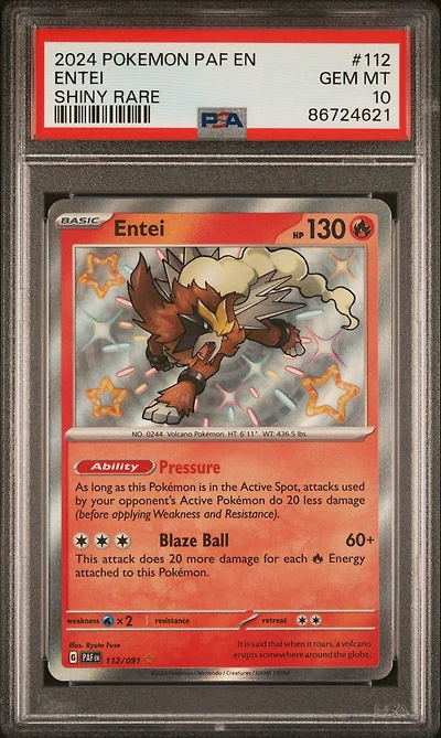 2024 Pokemon Paf En-paldean Fates 112 Entei Shiny Rare PSA