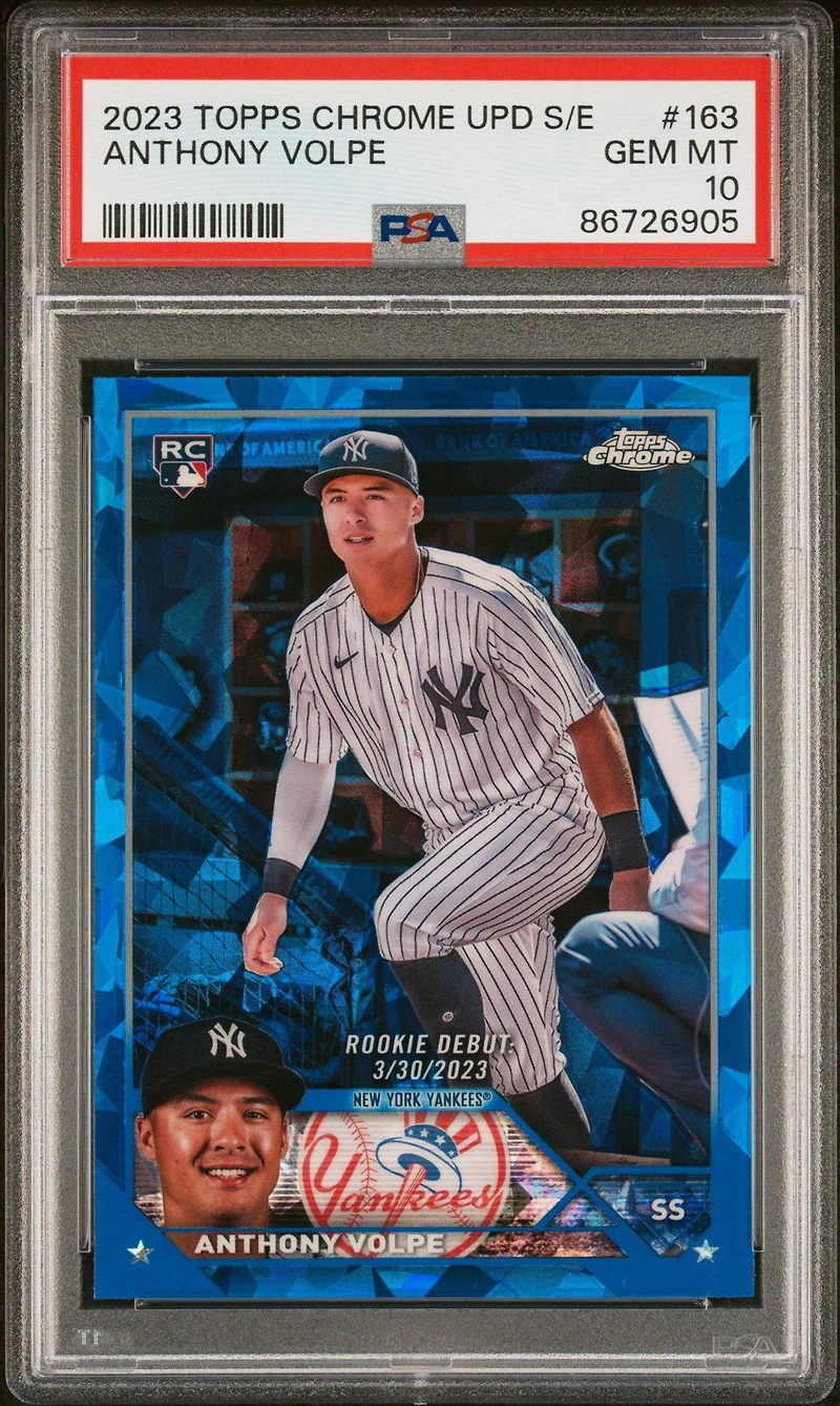 2023 Topps Chrome Update Sapphire Edition 163 Anthony Volpe PSA 10