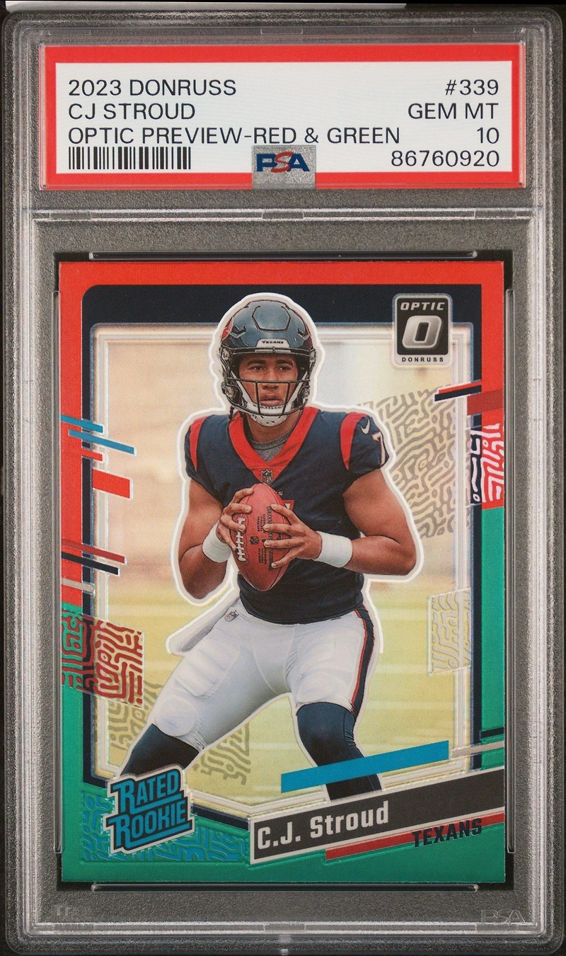 2023 Panini Donruss 339 Cj Stroud Optic Preview-red & Green PSA