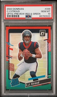 2023 Panini Donruss 339 Cj Stroud Optic Preview-red & Green PSA