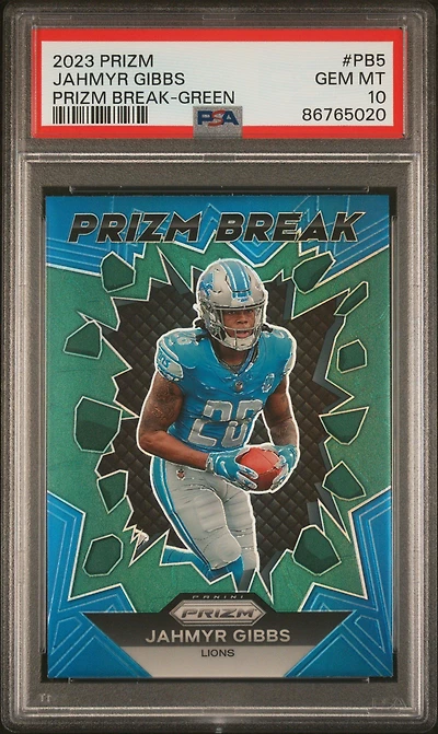 2023 Panini Prizm Prizm Break Pb5 Jahmyr Gibbs Green Prizm PSA 10