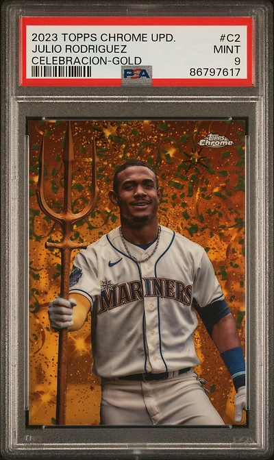 2023 Topps Chrome Update Celebracion C2 Julio Rodriguez Gold PSA 9