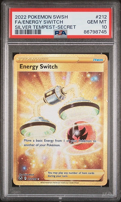 2022 Pokemon Sword & Shield Silver Tempest 212 Full Art/energy Switch Secret PSA 10