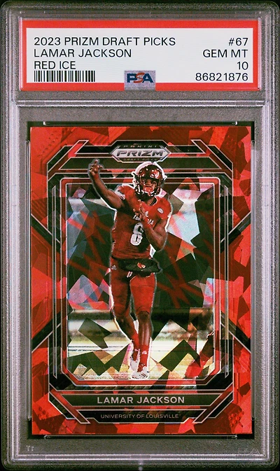 2023 Panini Prizm Draft Picks 67 Lamar Jackson Red Ice PSA 10