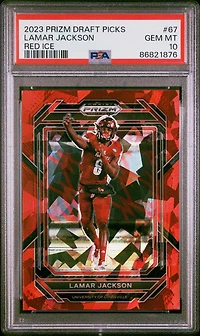 2023 Panini Prizm Draft Picks 67 Lamar Jackson Red Ice PSA 10