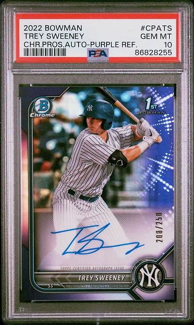 2022 Bowman Chrome Prospect Autographs Cpats Trey Sweeney PSA 10
