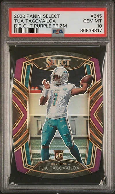 2020 Panini Select 245 Tua Tagovailoa Die-cut Purple Prizm PSA 10