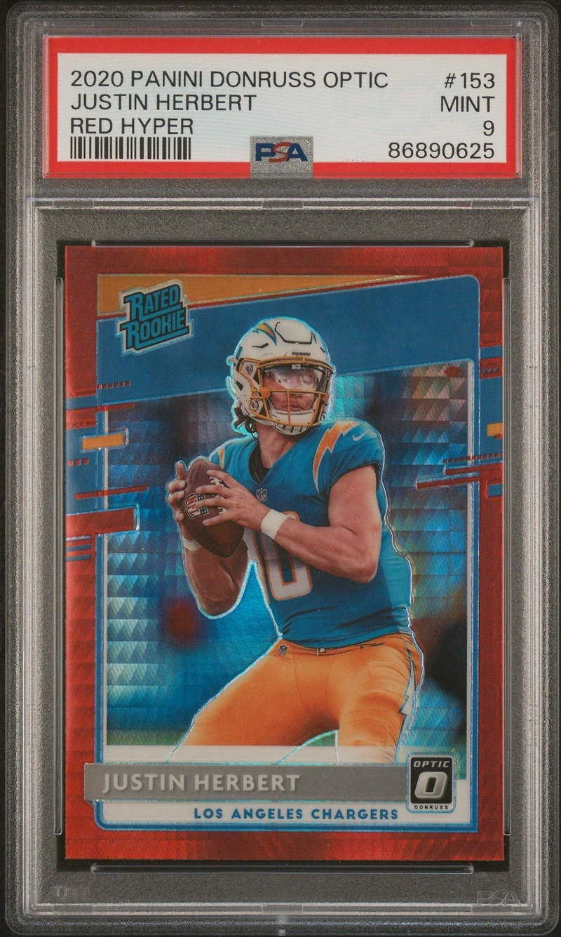 2020 Panini Donruss Optic 153 Justin Herbert Red Hyper PSA 9