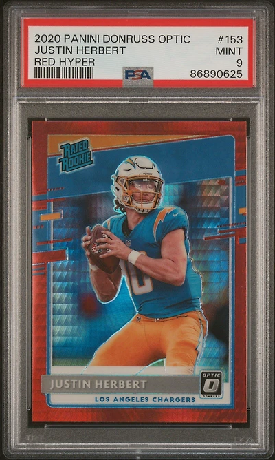 2020 Panini Donruss Optic 153 Justin Herbert Red Hyper PSA 9