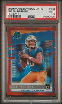 2020 Panini Donruss Optic 153 Justin Herbert Red Hyper PSA 9